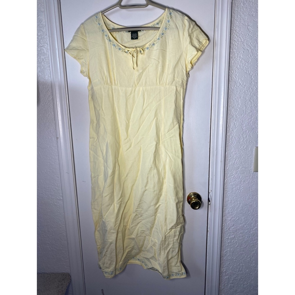 Eddie Bauer Yellow Linen Blend Floral Embroidered Empire Waist Midi Dress 12P